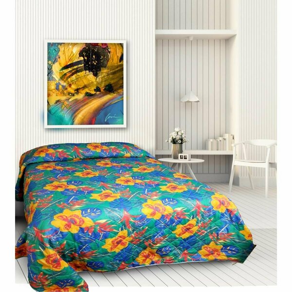 Kd Bufe Quilted Tropical Print Bedspread, Blue, Orange & Yellow - Queen Size KD3182528